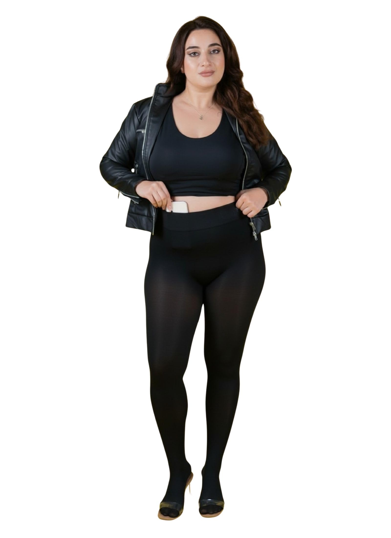 Plus Size with inner pocket seamlesss ultra premium thermal fur warm stockings