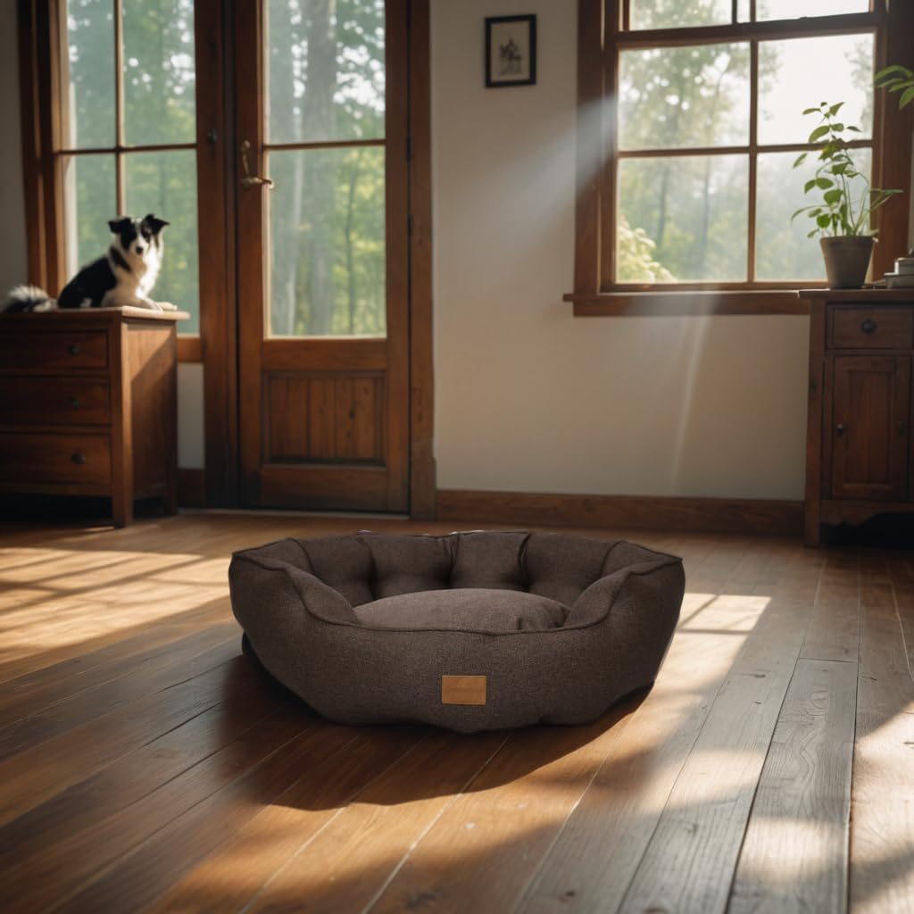 allpetsolutions Alfie Premium Luxury Range Dog Bed - Warm, Fleece-Lined Machine Washable Dog Bed with Raised Rim - Extra Soft Reversible, Removable Pillow Cushion - Small, Brown