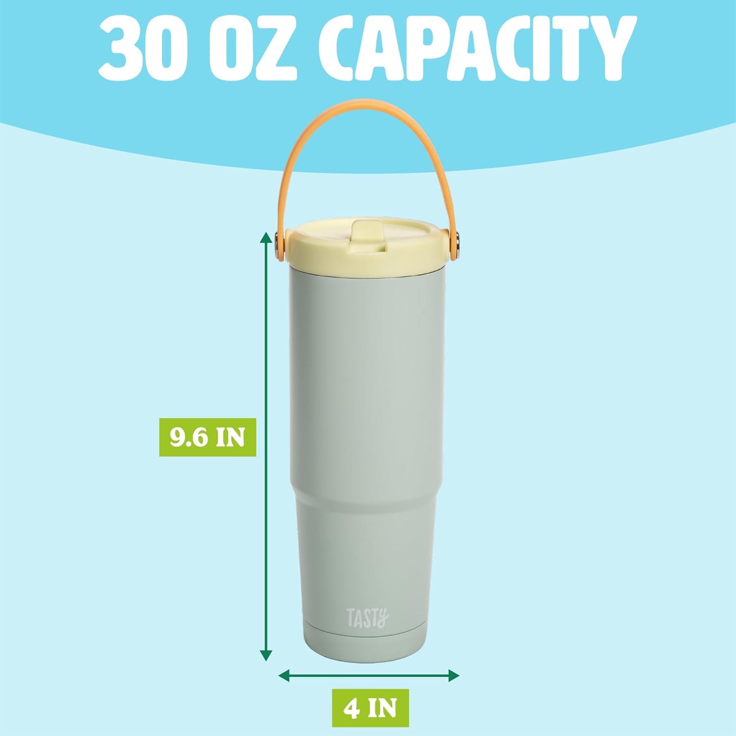 Tasty 30oz Insulated Travel Tumbler, Leak-Proof Water Bottle, Double-Wall Stainless Steel Flask with Flip Straw Lid,Cup Holder Compatible with Easy Carry Handle, Aqua - Image 6