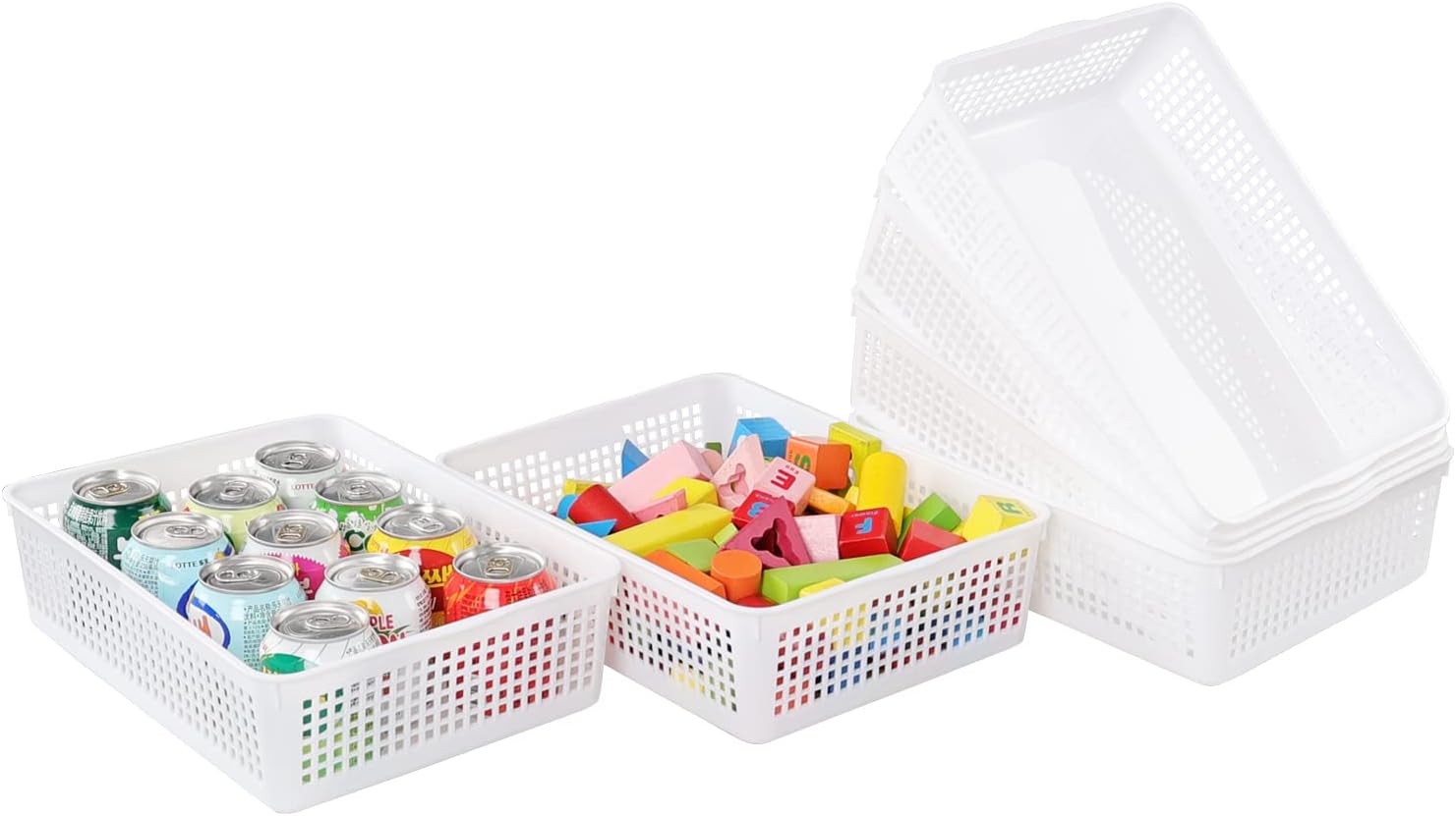 6 Pack A4 Paper Size Plastic Storage Baskets, White File Organizer Basket Tray