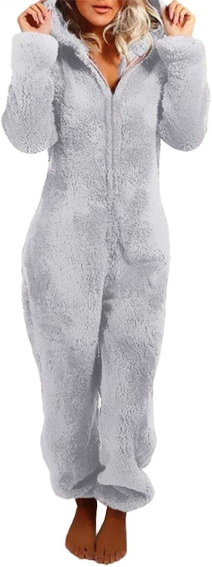 Dames Onesie | Pluche Zacht Comfortabel Warm Effen Rits Capuchon