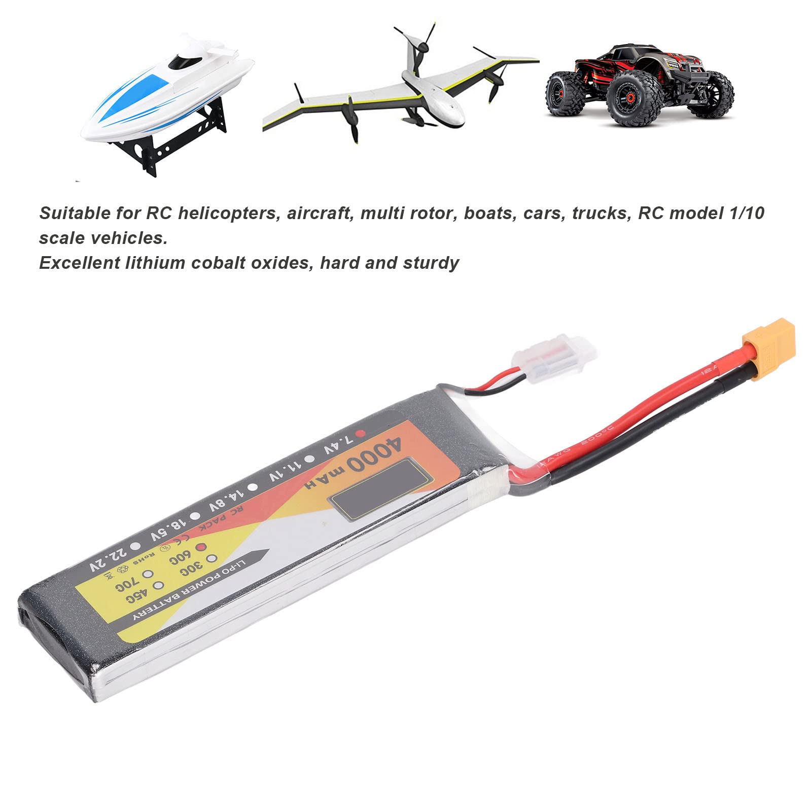 Batteria RC Lipo 4000mAh 7,4V 60C Alte Prestazioni per Auto e Camion Telecomandati Ossidi di Litio e Cobalto