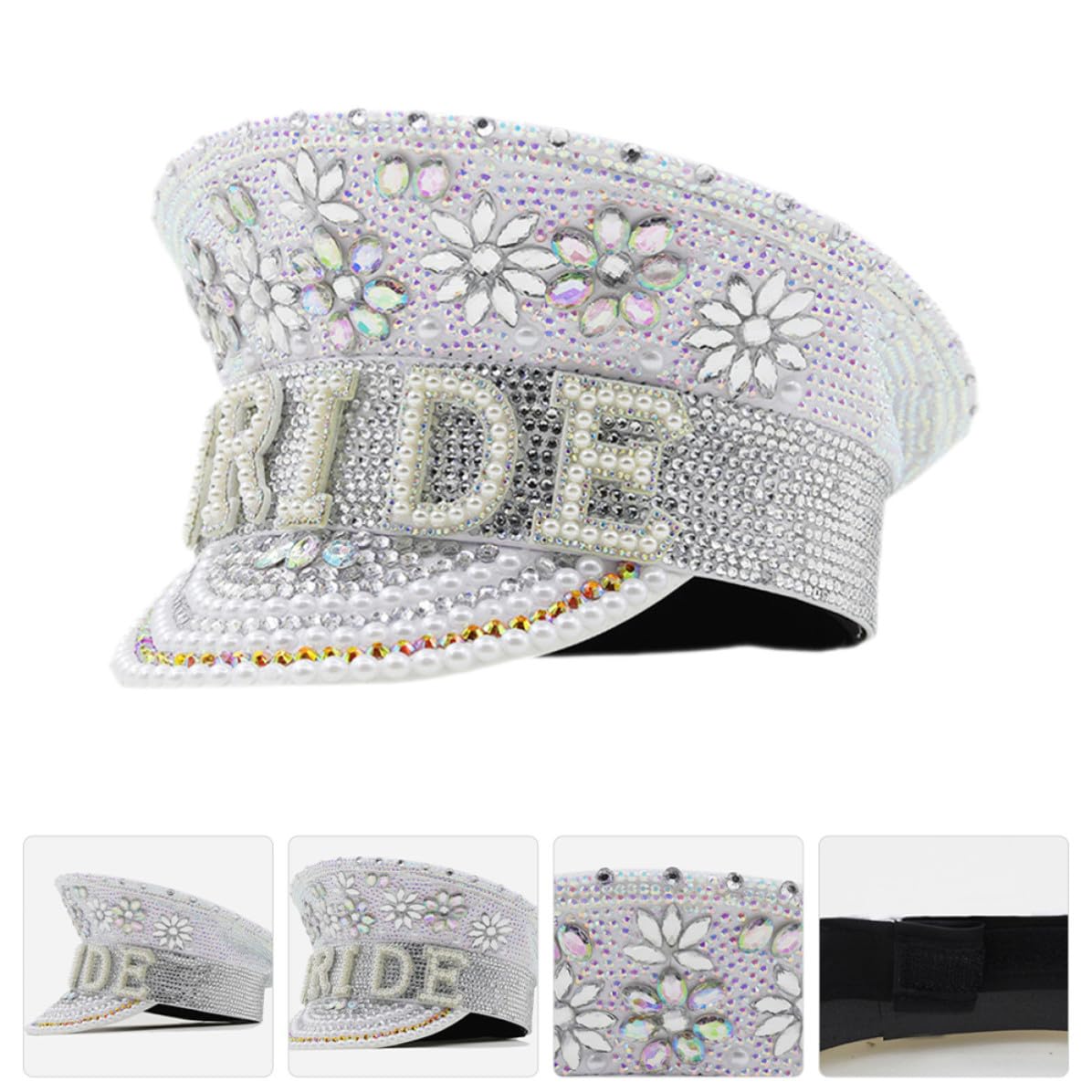 OUNONA Sombrero de Novia Blanco con Strass Gorra de Capitán Brillante para Despedidas de Soltera y Bodas Accesorio Elegante para Escuadrón de Novias