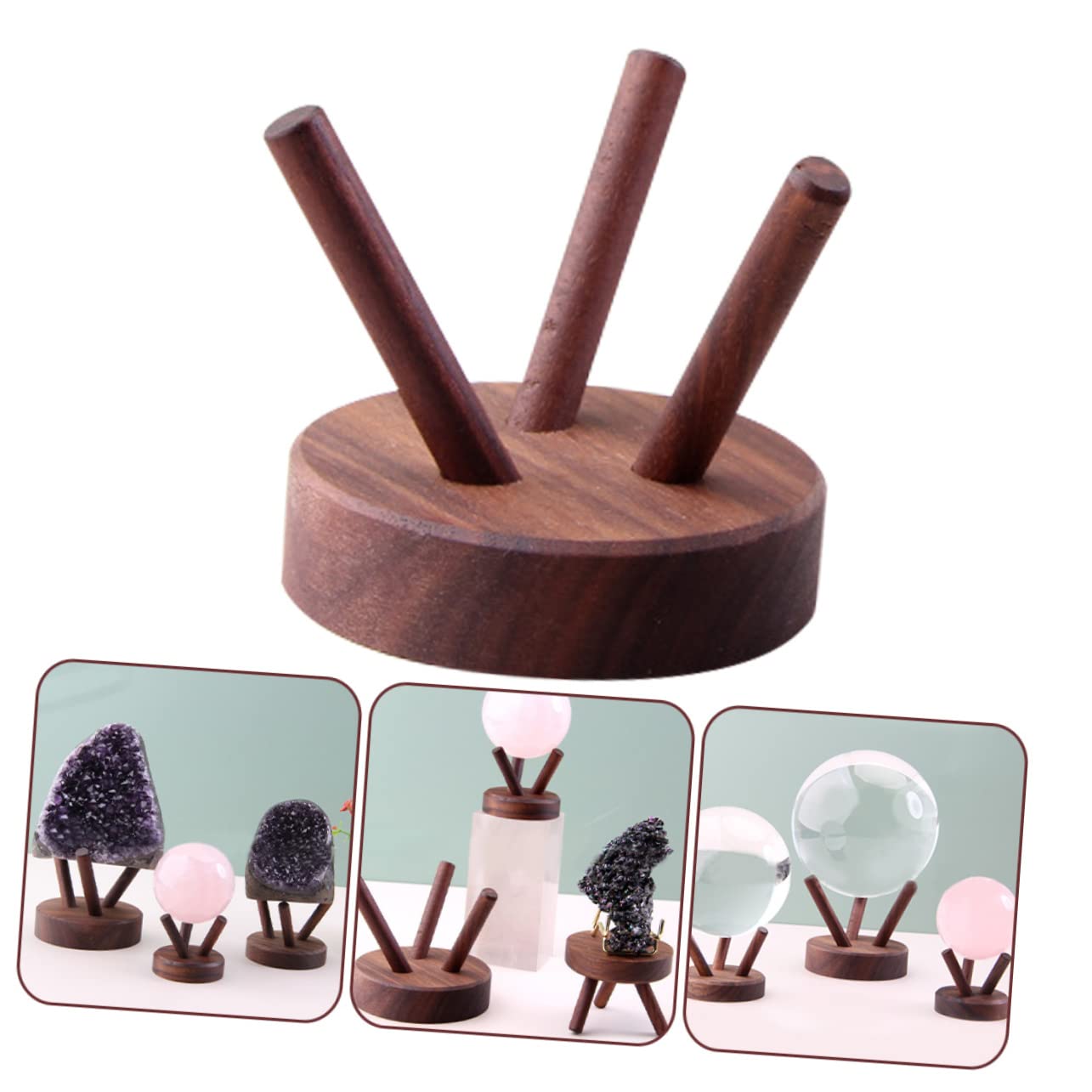 3 Supports Pour Boule De Cristal Ou œuf En Marbre - Socle En Bois Vintage, Décoration Sphère, Déco Maison Bureau