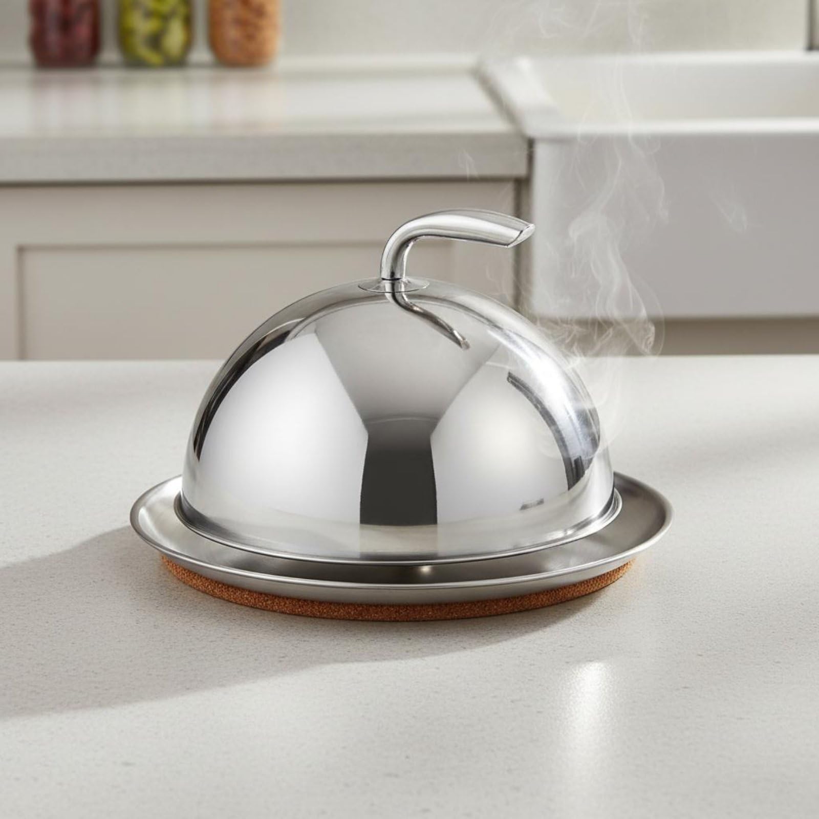 predolo Cloche in Acciaio Inossidabile Con Maniglia Cloche in Acciaio Inox Resistente Coperchio a Cupola per Bistecca per Ristoratori, Ristorante, Banchetti, Oro, 30cm-36cm SET