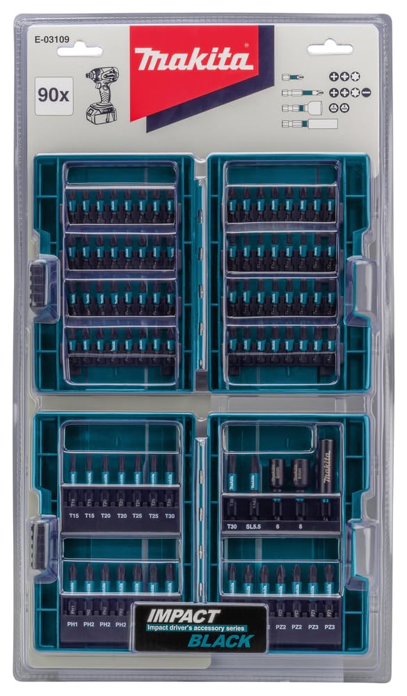 Makita E-03109 Impact Black - Set di punte da 90 pezzi