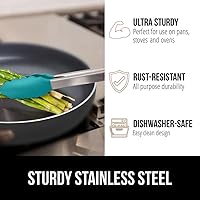 Vista 5 de GORILLA GRIP Pinzas de cocina de acero inoxidable resistentes al calor para cocinar, juego de 2 pinzas para barbacoa, punta de silicona antiarañazos