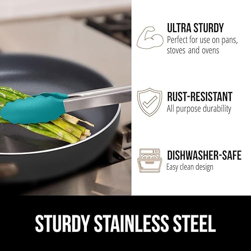 Miniatura 5 de Gorilla Grip Juego de pinzas de cocina de acero inoxidable resistentes al calor, punta de silicona antiarañazos para sartenes antiadherentes, agarre