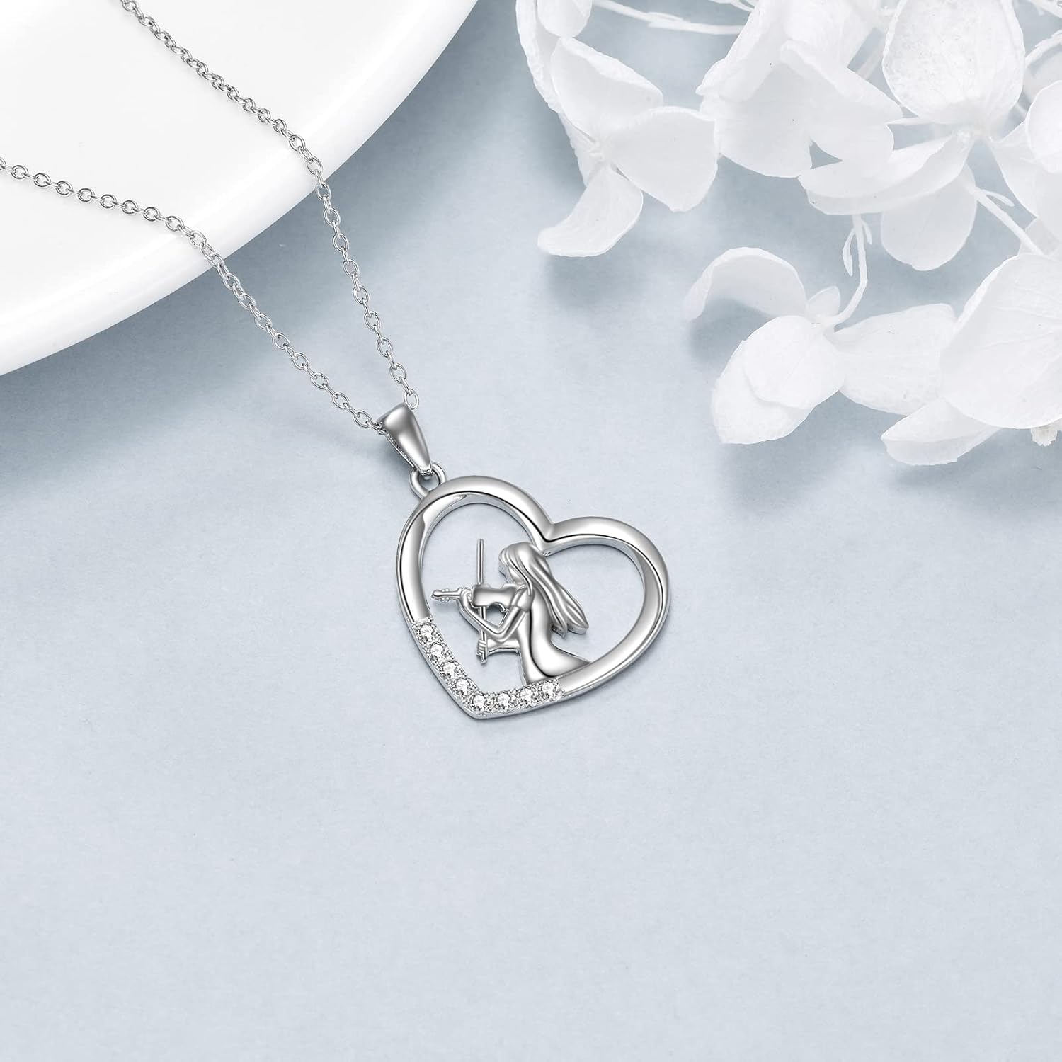 YFN 925 Sterling Silver Violin Necklace Music Students Graduation Gift Musician Jewelry for Women