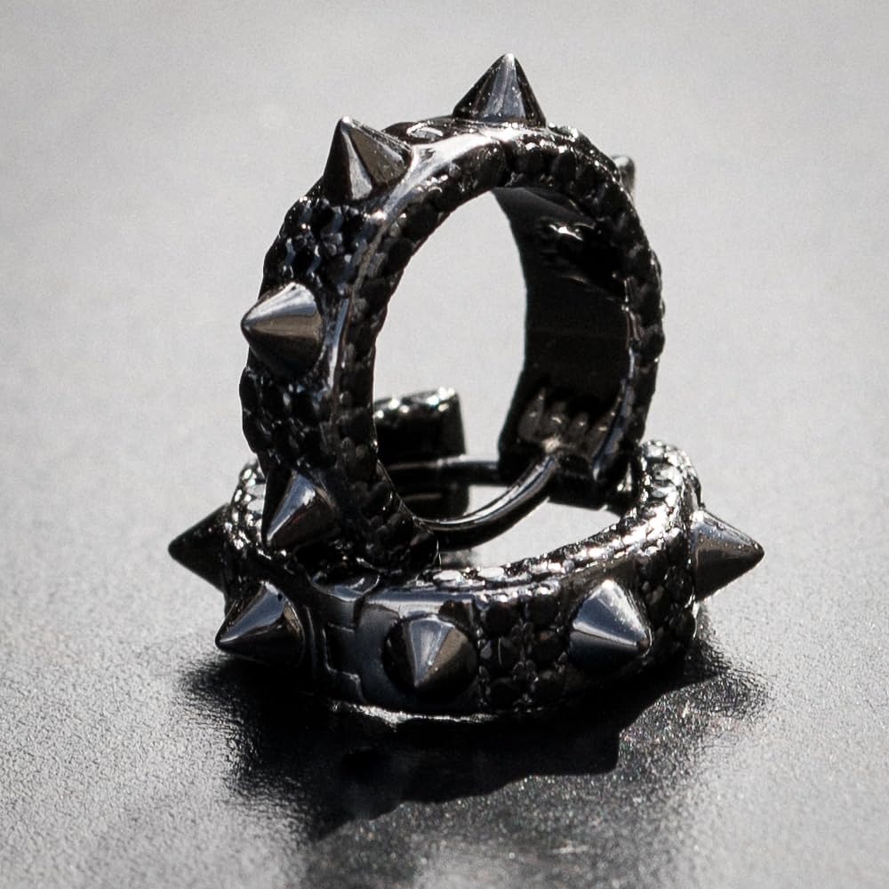 Orecchini a cerchio da uomo in argento Sterling placcato nero con zirconi cubici incastonati, Small, Argento sterling, Zirconia cubica