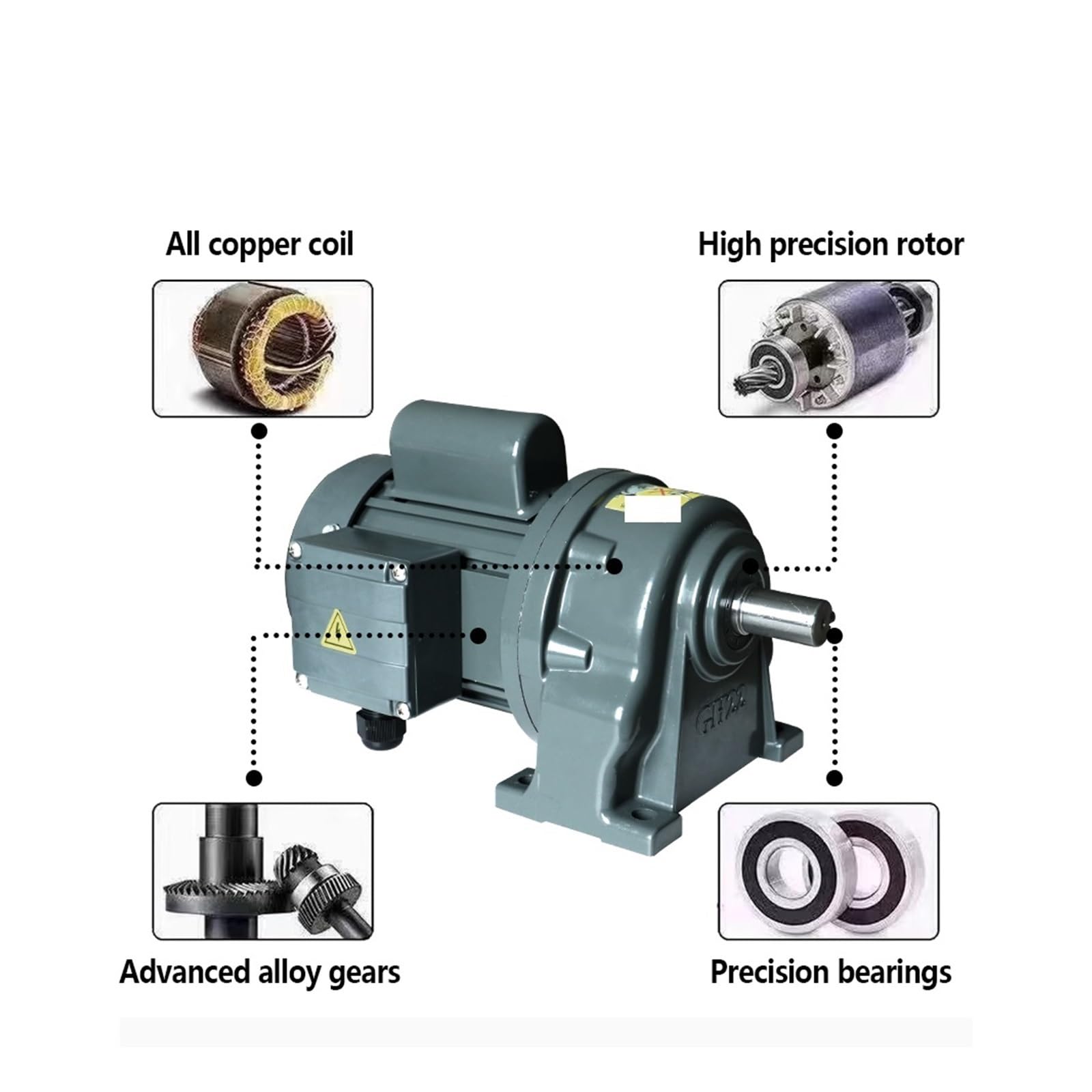 Motor asíncrono monofásico 400W AC 220V 0,4Kw alto par máximo 230N.m diámetro del eje 22mm(14 RPM)