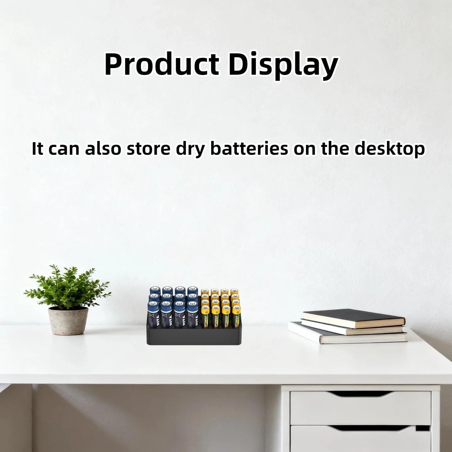 Multifunctional Small Wall-Mounted Battery Storage Organizer | Battery Organizer Rack for Wall, Desktop & Drawer, Holds 12 AA & 16 AAA Batteries, Batteries Not Included（ Black）