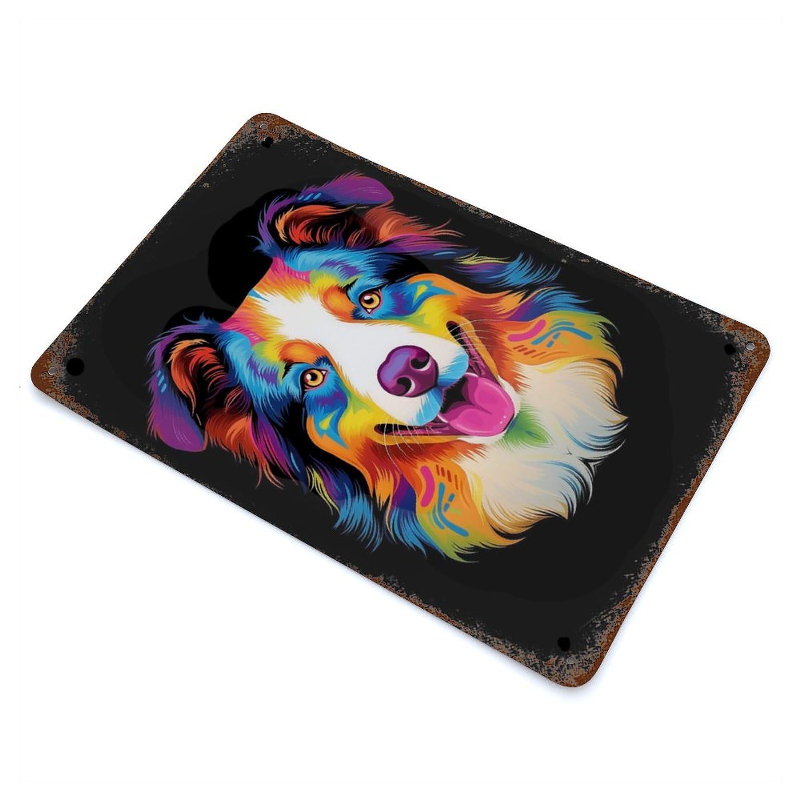 Rustic Tin Plaque with Australian Shepherd Dog Design 11.8"x7.9", for Cafe, Home Bar And Lounge Decor, Industrial Home Decor