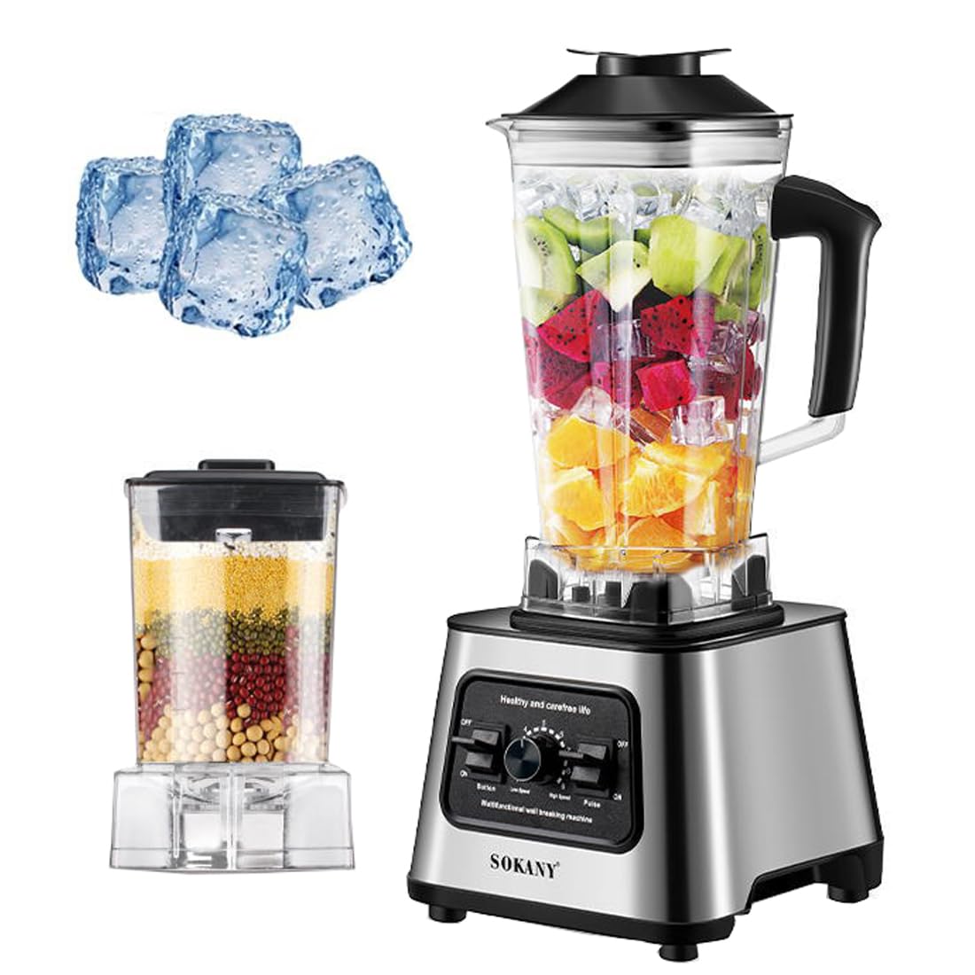 SK-999 6000W Mixer Electric Blender Smoothie Maker, 2-in-1 Food Jug Blender, [2.5L Blender & Smoothie, Coffee Grinder], 15 Speed, Crushed Ice Function, Self-Cleaning Function, BPA Free