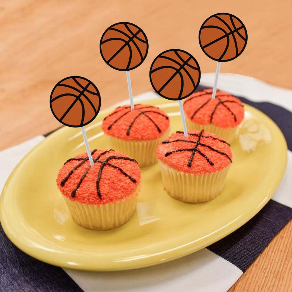 HOKPA Basketball Cupcake Toppers Cake Fruit Food Picks Dessert Table for Boys Kids Birthday Party Baby Shower Wedding Christmas Decor (30PCS)