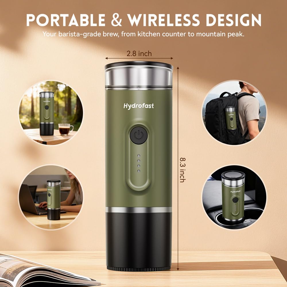Cafetera de espresso portátil con batería de 7800 mAh, diseño ultraligero, fácil de viajar, 20 bar, autocalefacción, con cápsulas NS y suelo, para autocaravana