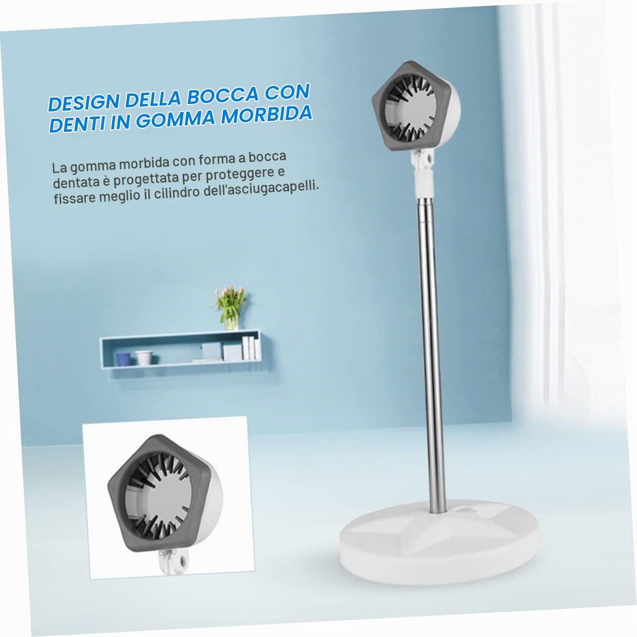 Supporto per Asciugacapelli Regolabile 50-106cm in Acciaio Inox per Toelettatura Pet e Uso Domestico, Porta Phon Mani Libere Bianco per Amici degli Animali