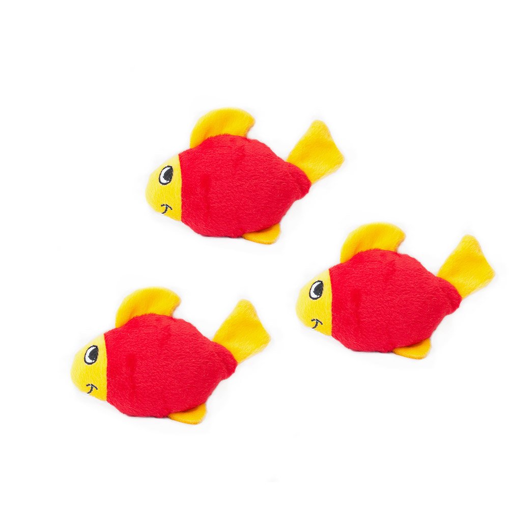 ZippyPaws - Sea Buddies Burrow, interaktywna piszcząca pluszowa zabawka dla psa w chowanego - Fish Miniz, 3 szt
