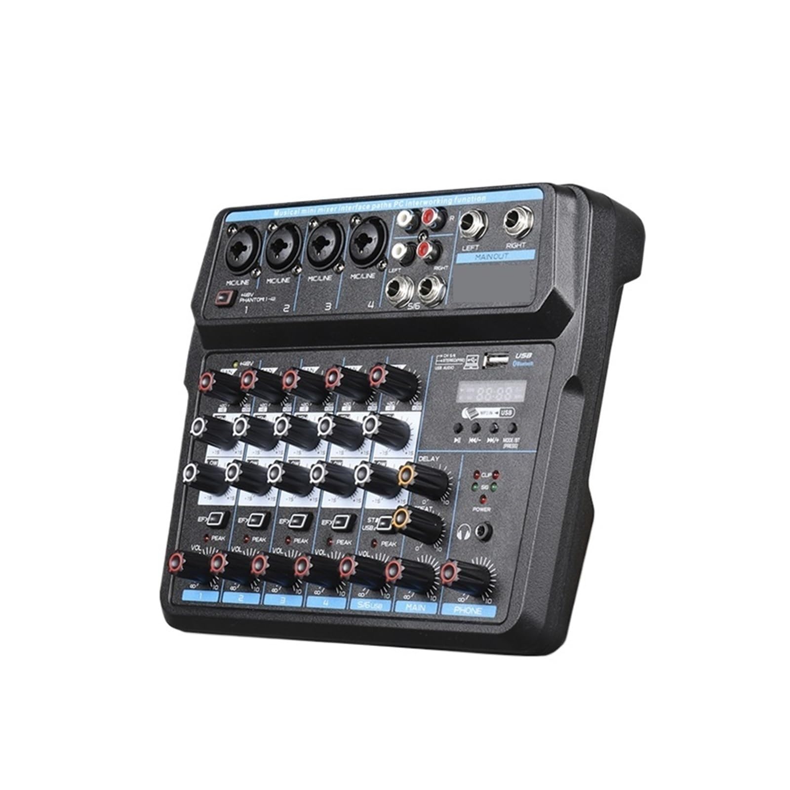 Aduio Mezclador Consola De DJ Con Tarjeta Sonido Bluetooth For Grabación PC Karaoke Micrófono Instrumento Mezcla Interfaz Audio(6 channels)
