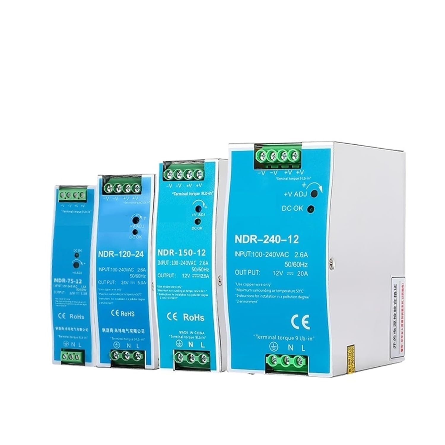 NDR-75W 120W 150W 240W 480W DIN Rail Switching Power Supply 12V 24V 100-240v AC to DC Industrial Transformer Led Driver(24V,150W)