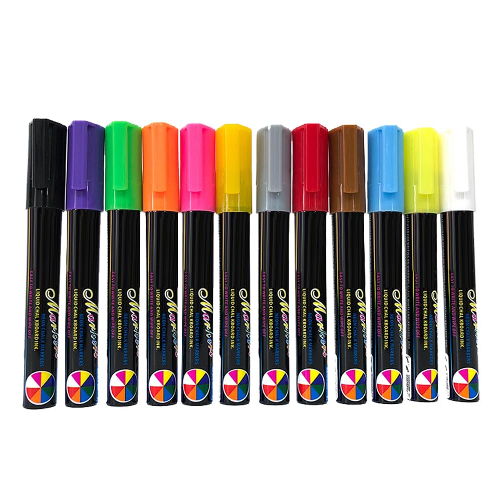 Artibetter Set de 12 Rotuladores Fluorescentes de Tiza Líquida 6 Mm | Plástico, Diseño Ergonómico, para Pizarra LED y Pizarra de Escritura, Borrables