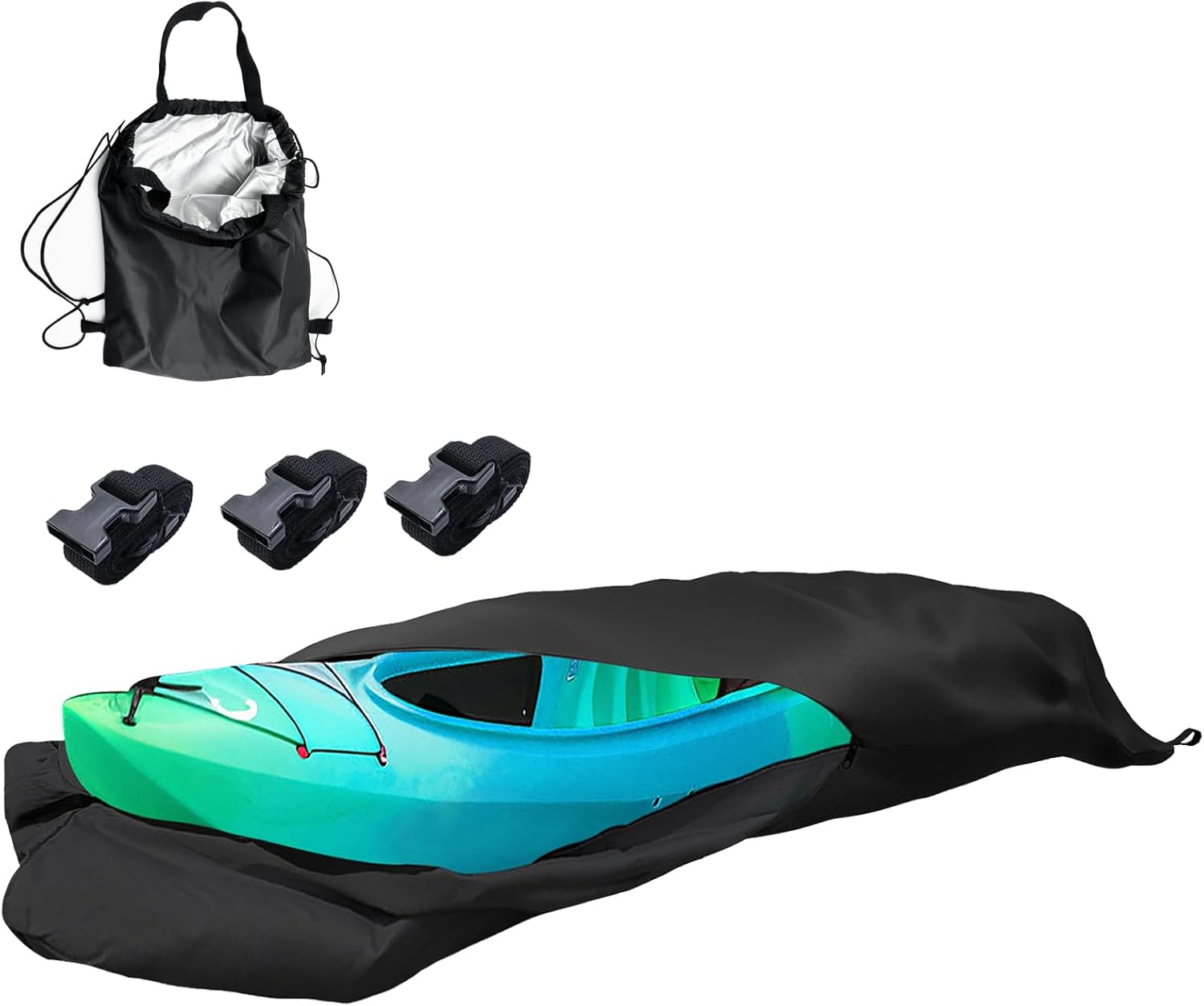 LC LICTOP 420D Canoe Cover Kayak Cover Waterproof Sunlight Resistant Silver Coated Polyester Fabric Marine Grade Boat All-Weather Storage Cover Fit for Up to 16Ft Length, Black LC LICTOP 420D Canoe Cover Kayak Cover Waterproof Sunlight Resistant Silver Coated Polyester Fabric Marine Grade Boat All-Weather Storage Cover Fit for Up to 16Ft Length, Black