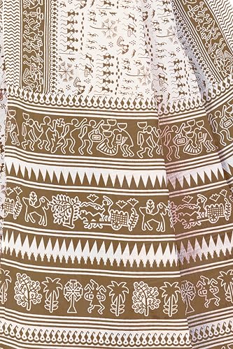 Image of TAMAIRA FASHION Mulmul Pure Cotton Saree For Woman Warli Printed|Office Wear Daily Wear Sarees For Women Without Blouse Piece(Available in 19 Colours)