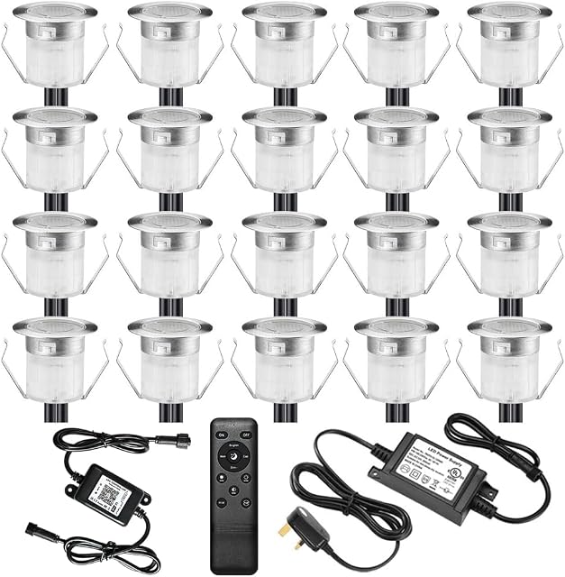 INDARUN RGB Led Decking Lights 0.5W Waterproof IP67 Ø30MM + WiFi Controller - Lighting for Terrace/Patio/Path/Wall/Garden/Decoration, 20 Packs