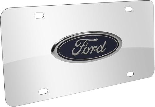 Logotipo azul de Ford en placa de acero cromado