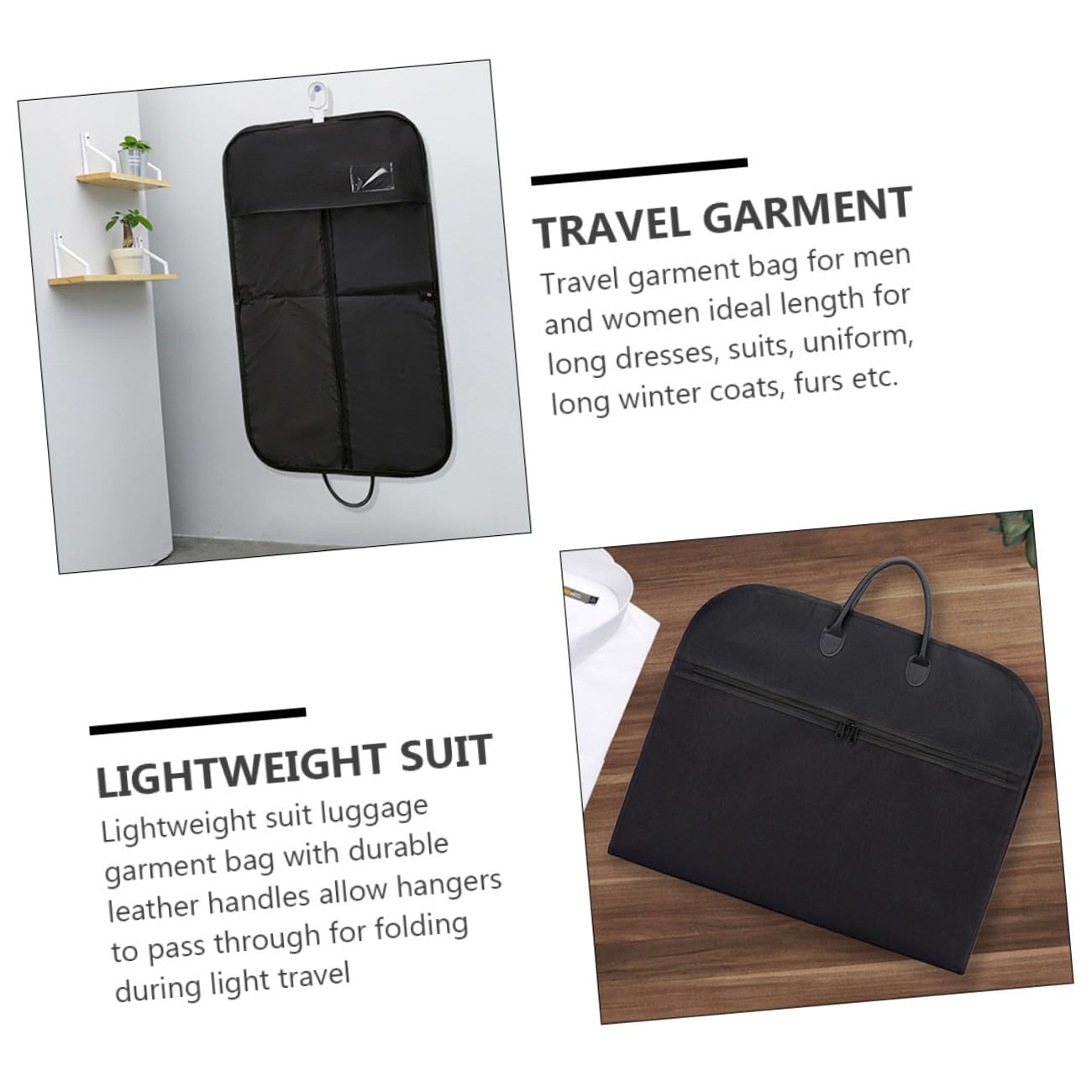 GALPADA Borsa Porta Abiti Portatile Oxford Nero Pieghevole e Traspirante per Viaggi e Conservazione Custodia per Smoking Giacche e Uniformi senza Cerniera Facile da Trasportare in