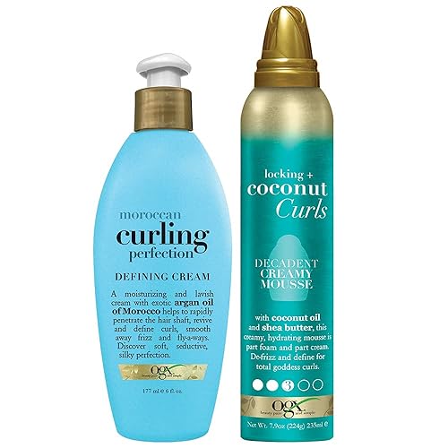 OGX Aceite de argán de Marruecos Crema para definir los rizos, crema antiencrespamiento calmante para el cabello para bloquear + rizos Decadent