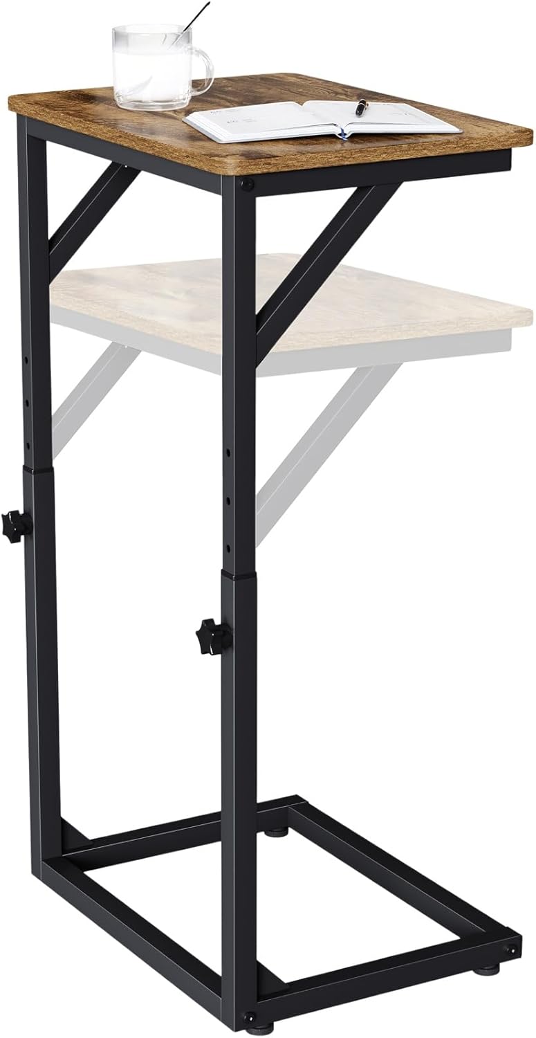 Adjustable C-Shaped End Table, Small Side Table for Couch, Sofa TV Tray Table for Living Room, Bedroom, Bedside ET-ZA-BRW1