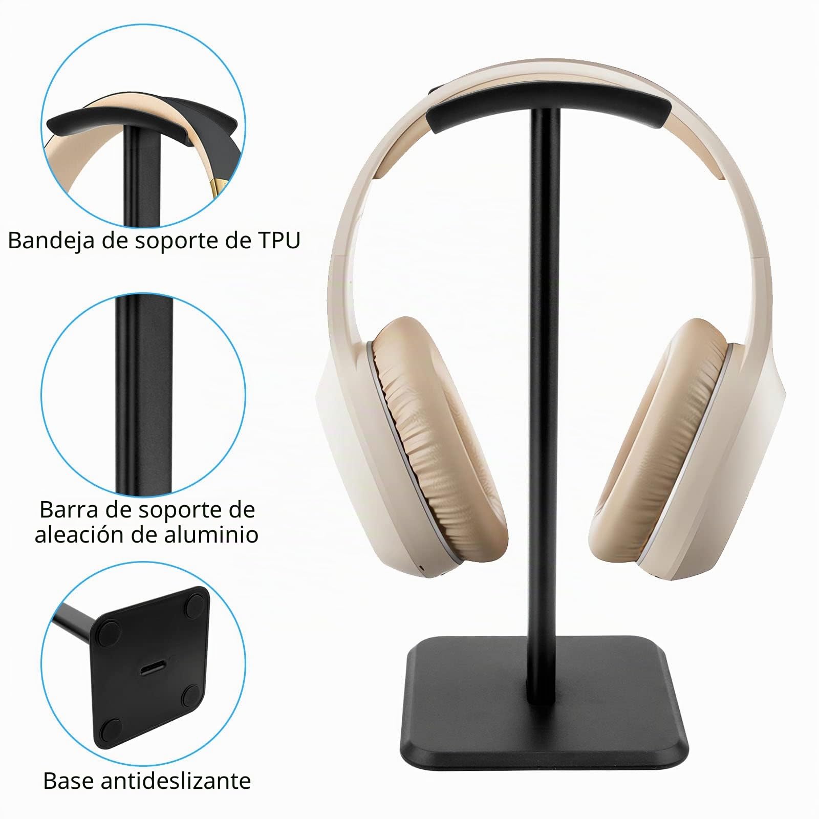 MXTIMWAN Soporte Auriculares Mesa Soporte Cascos Gaming Extraíble Headphone Stand Para Todos Los Tamaños De Auriculares Para Auriculares Adecuado Para Sobremesa | Negro