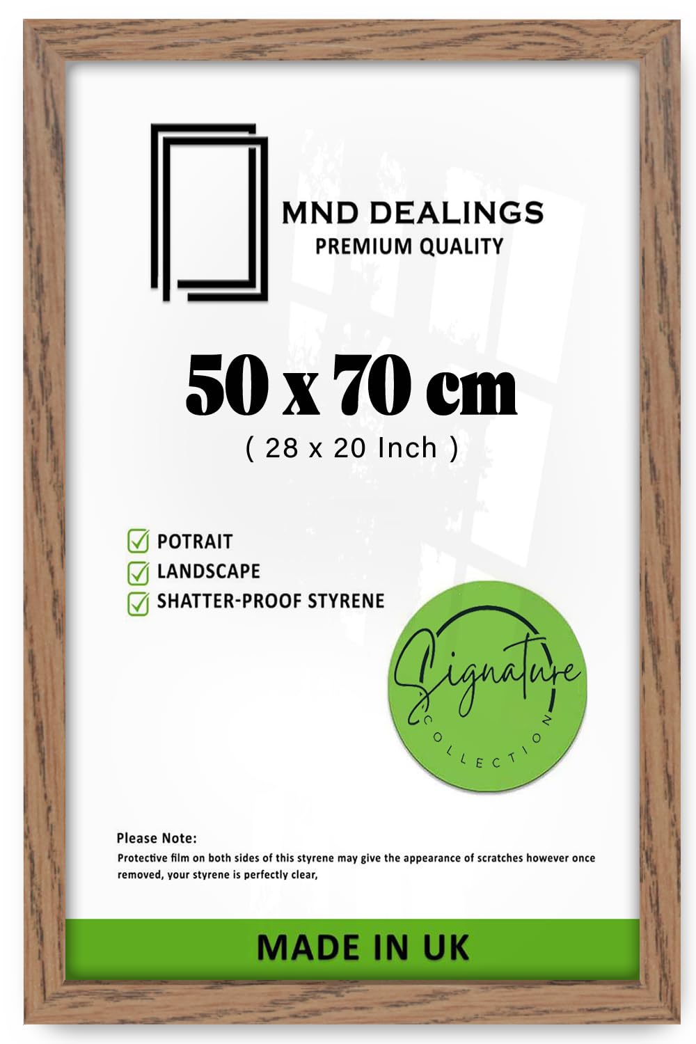 MND Dealings Large Modern 50x 70 cm Poster Frames Eton Wood Perfect For Wall Gallery, Living Room & For Wall Hanging Mount Poster Picture With Styrene Shatterproof Perspex Sheets- Dark Oak