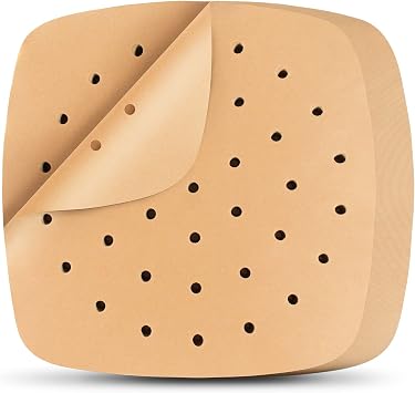 Air Fryer Liners, 200Pcs Square, 8.5 Inch Perforated Parchment Paper Sheets for Baking, HOFHTD Parchment Paper for Air Fryer and Bamboo Steaming Basket Unbleached