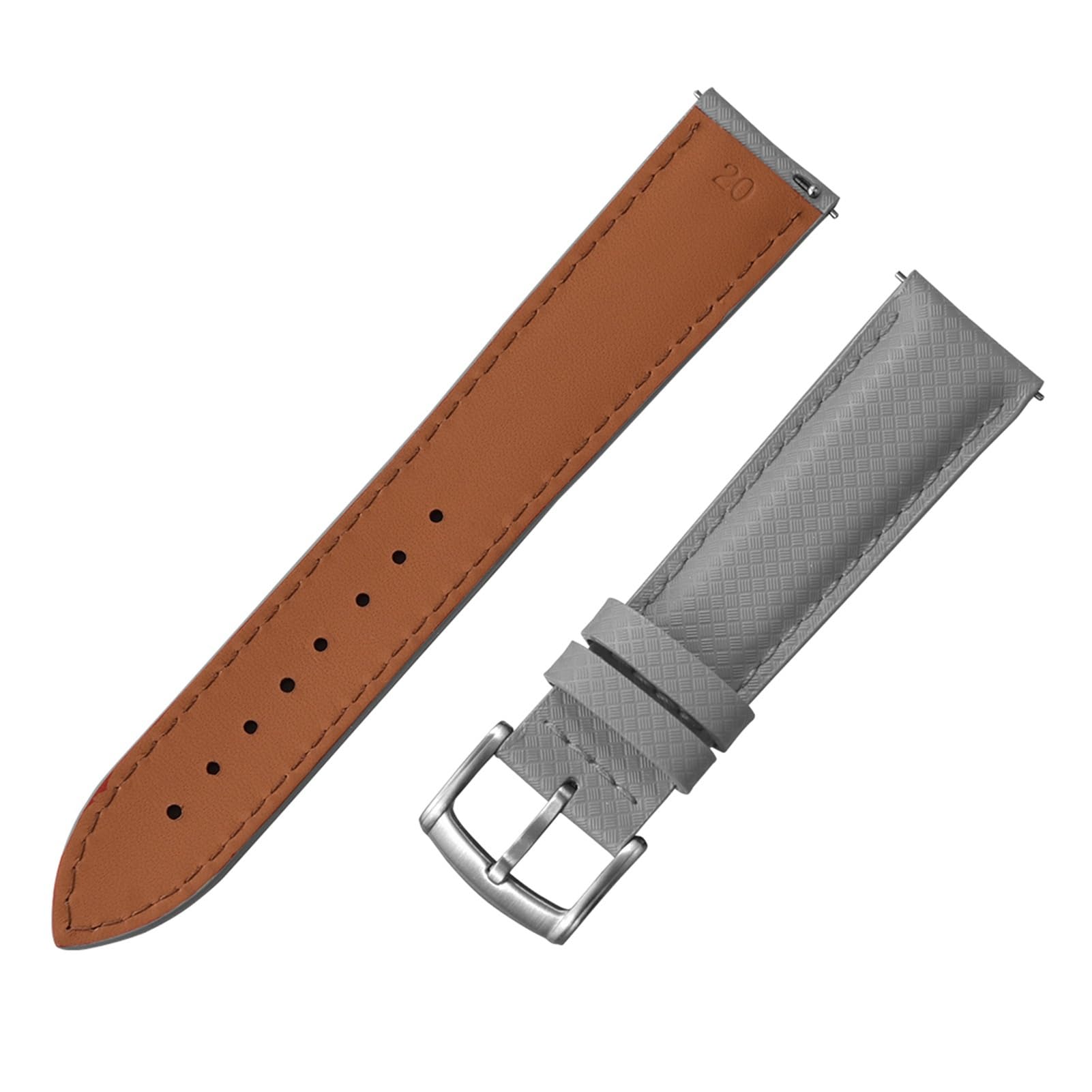 gumowy pasek 18 mm 19 mm 20 mm 22 mm skórzany pasek motylkowa klamra FKM szybkie zwolnienie uniwersalny pasek do zegarka akcesoria (szaro-srebrna klamra, 20 mm)