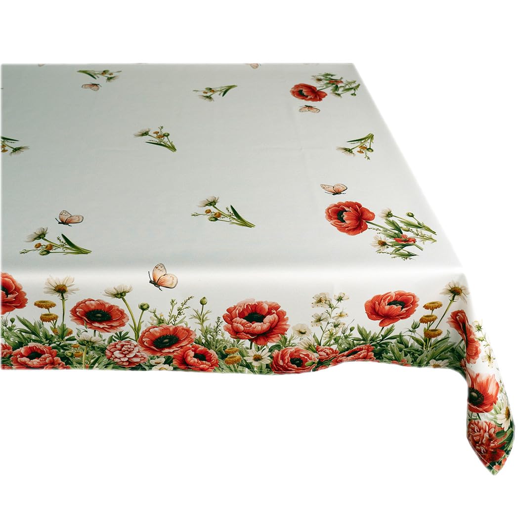 Nappe 110 x 160 cm fleurs et papillons pour table rectangulaire de cuisine