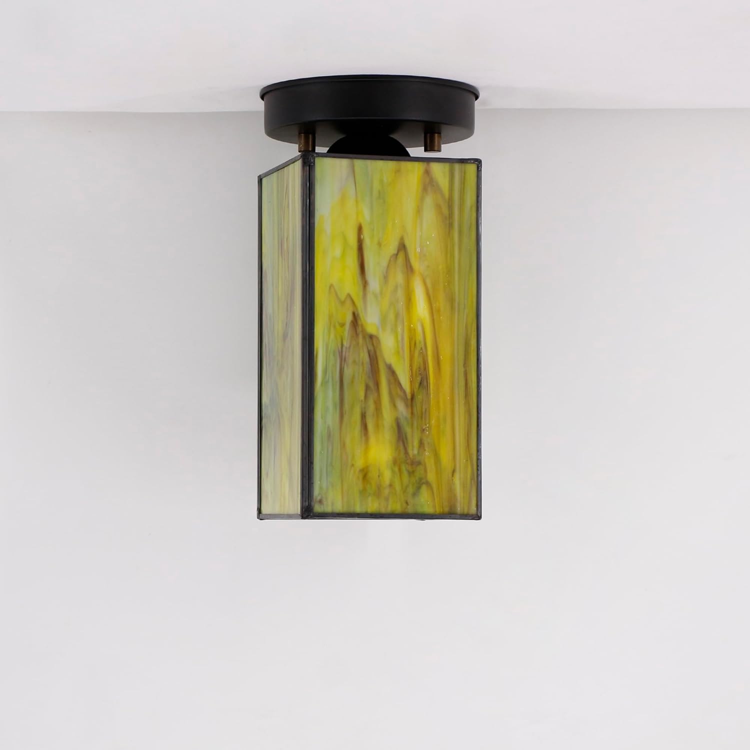 Tiffany Style Small Semi Flush Mount Ceiling Light Fixture Stained Glass for Kitchen, Bedroom, Bathroom, Entryway Hallway W5 H9.5 Inch (Yellow Green)