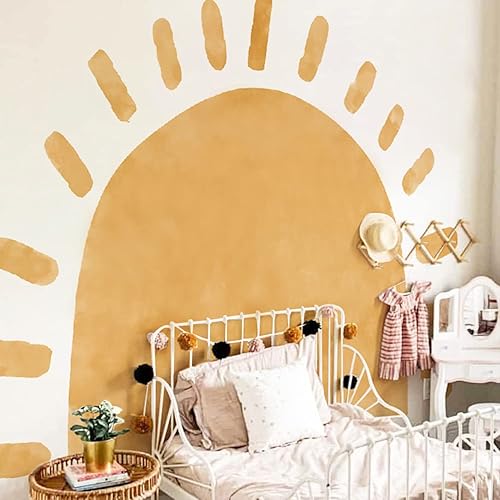 Miniatura 10 de Calcomanías de pared de acuarela de tela grande, estilo bohemio, medio sol, despegar y pegar, calcomanías de pared pastel amanecer, arco de pared