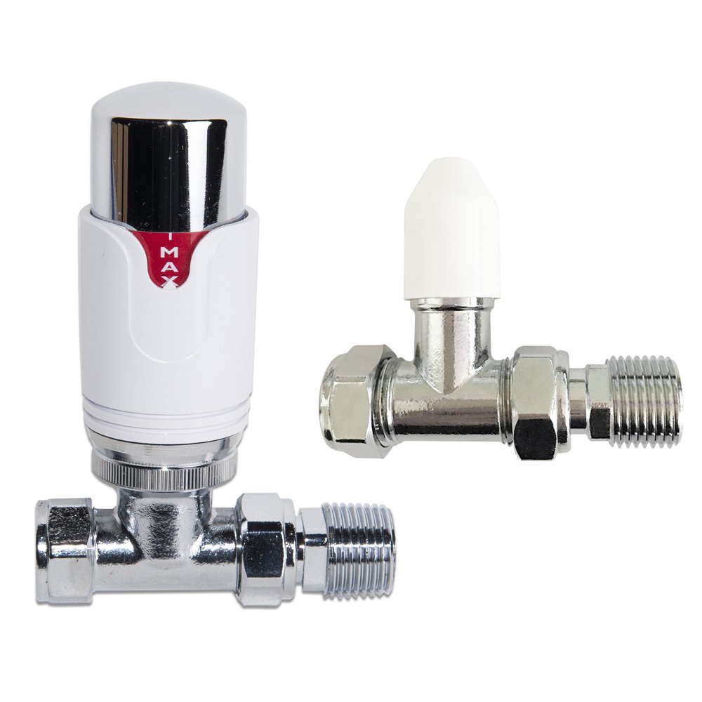 NRG Modern Radiator Valves TRV Straight Thermostatic Radiator Valve for Towel Rails 15mm Central Heating Taps with Free Manual Straight Valve — image 1