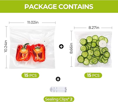 Miniatura 2 de Bolsas reutilizables selladoras al vacío para alimentos con válvula de aire, paquete de 30 bolsas sin BPA para ahorro de alimentos, aptas para