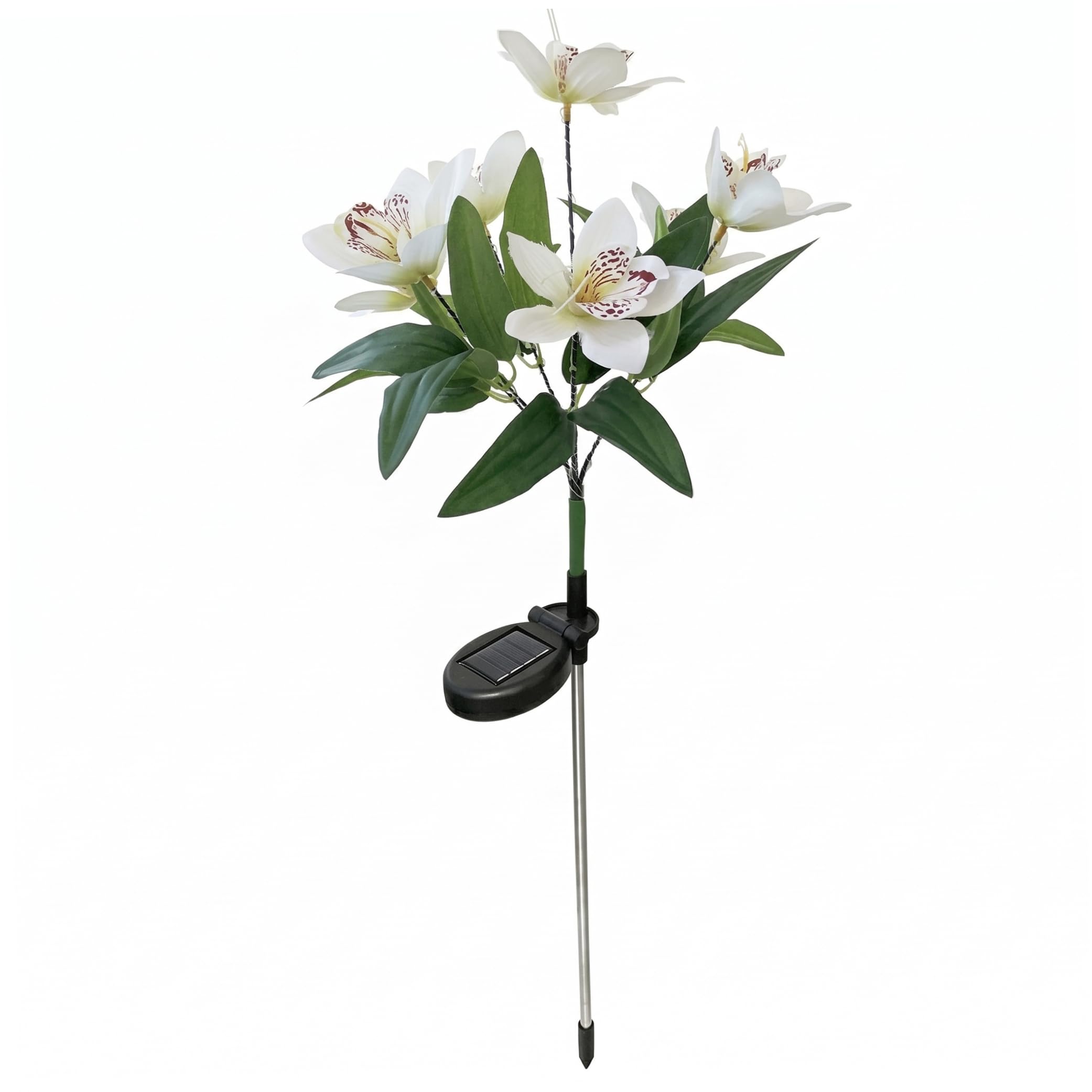 BeVistoso Solar Flowers, 7-Head Orchid Solar Flower Lights Waterproof Garden Stake for Outdoor Yard Decor, White, Flower Lights