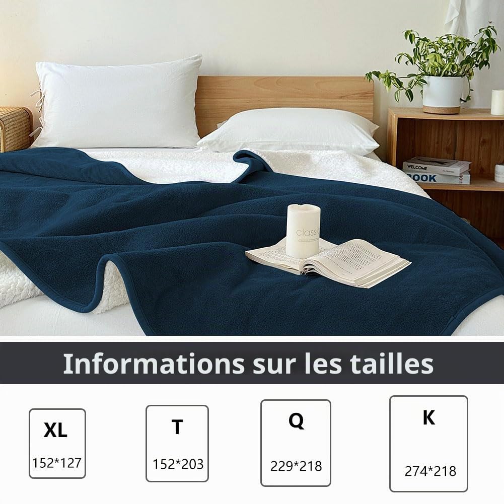 NSNLGSGC Couverture imperméable 229 x 218 cm, couverture d'amour pour couples, amoureux, adultes et enfants, couverture imperméable en flanelle Sherpa, liquide jusqu'à 1500 g, bleu marine