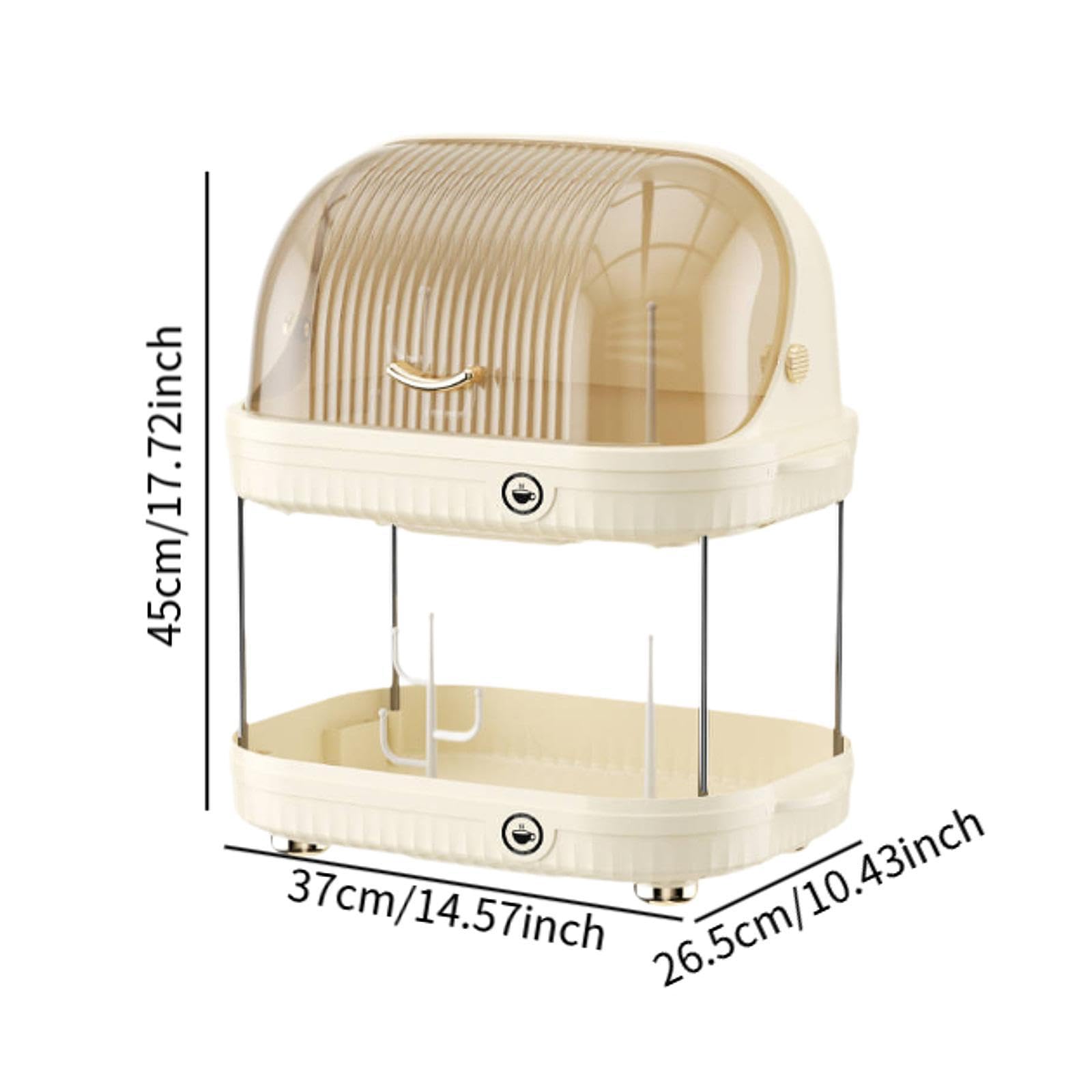 Escurridor de Platos, Bandeja para Cubiertos, Soporte Multifuncional de Dos Niveles para Botellas con Tapa para Vasos, Beige, Individual