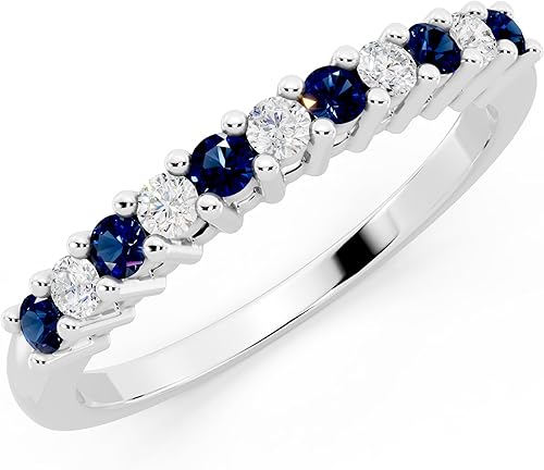 Dazzlingrock Collection Alianza de boda apilable de zafiro azul y diamante blanco redondo alternativo en oro de 10 quilates