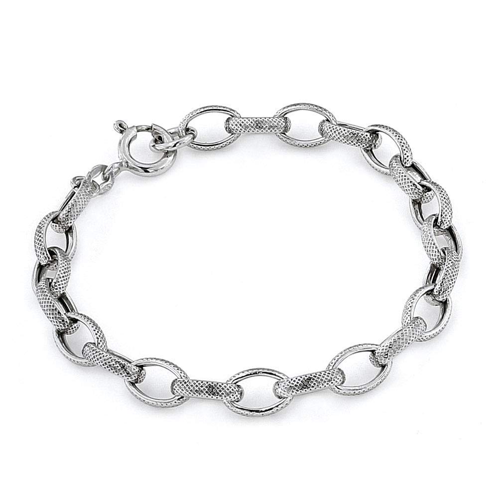 Linea Italia Gioielli - Bracciale in Argento 925 Catena con Finitura a Rete - Made in Italy