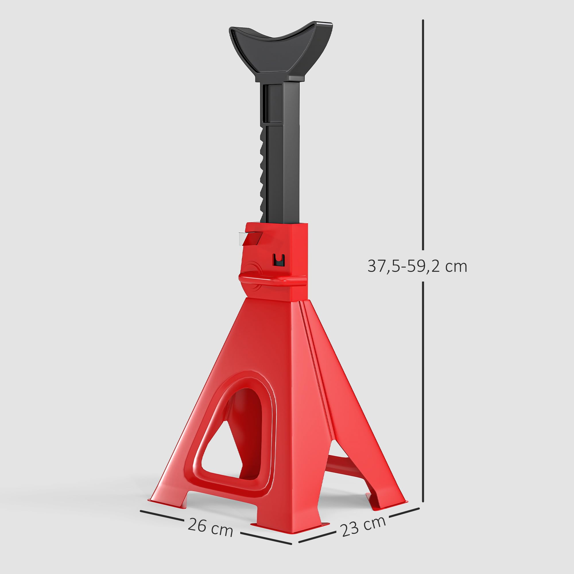 HOMCOM Cavalletti di sostegno 6 tonnellate portata 2 pezzi supporto asse inclusi 2 fermapiastre 13 livelli di altezza regolabile da 375 mm a 592 mm cavalletti per auto cricco sollevatore per officina