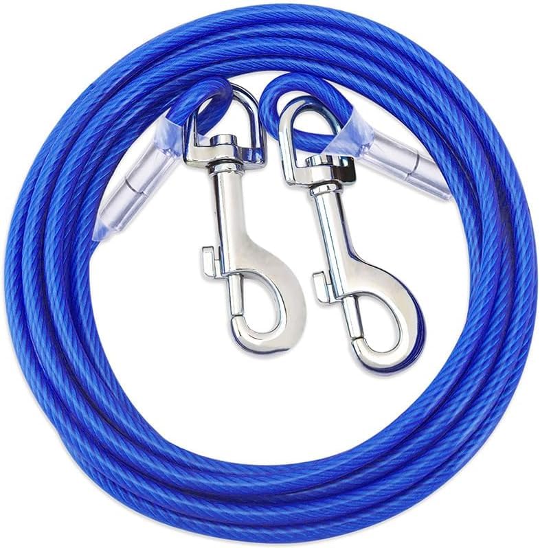 Dog Tie Out Cable For Dogs-10ft Dog Chains Leash,Dog Runner Cable For Yard,Water & Rust Resistant Industrial Strength Steel Cable -360 Degree No Tangle Swivel Clips. (Blue, 3m-125lbs) — image 1