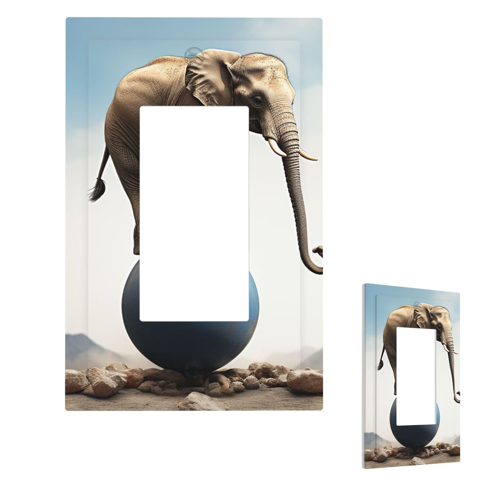 Elephant Balancing On Ball Wall Plate Cover 1 Gang, Modern Decorative Light Switch Cover Unbreakable Receptacle Outlet Covers for Living Room Bedroom Decor