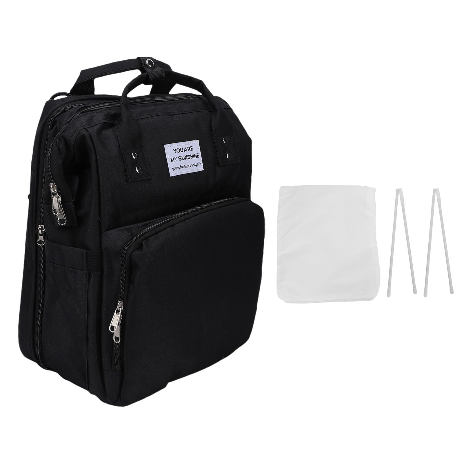 Borsa Grande per Pannolini per Bambini con Porta USB Esterna e Funzione Parasole, Perfetta per le Famiglie Attive Durante le Gite di un Giorno, Realizzata in Fibra di Poliestere (BLACK)